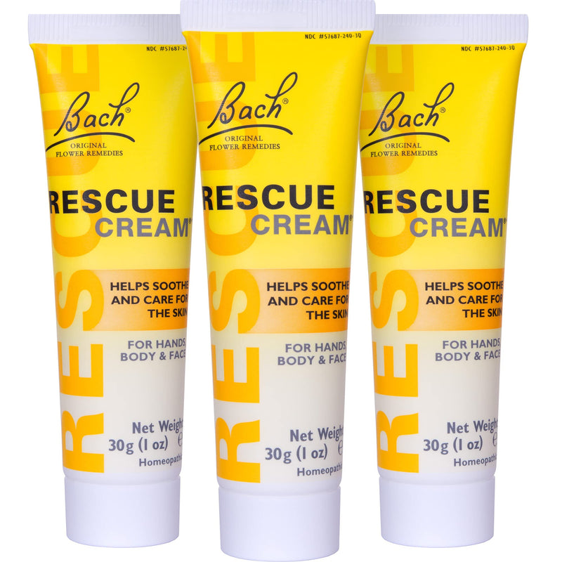 Bach Rescue Cream, Hydrating Skincare for Hands, Body and Face, Shea Butter, Homeopathic Stress Relief Flower Essences, Fragrance-Free, Paraben-Free, 3 Pack, 30g Ea 30g (Pack of 3)