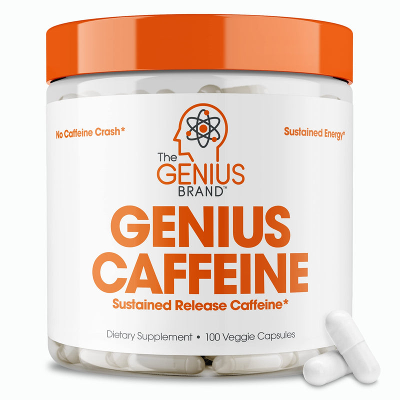 Genius Caffeine Pills 100mg, Extended-Release Microencapsulated Caffeine Pills - All-Natural Non-Crash Sustained Energy, Focus & Concentration Supplement - Nootropic Brain Booster - 100 Capsules - BeesActive Australia