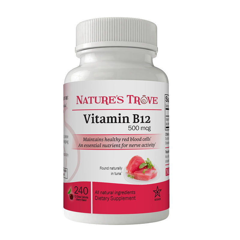 Vitamin B12 500 mcg by Nature's Trove - 240 EZ Chew Tablets Cherry Flavor
