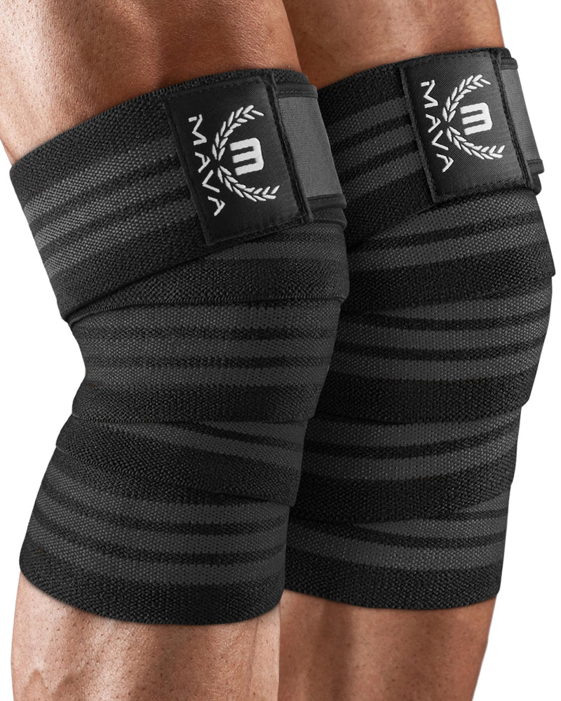 Mava Sports Knee Wraps (Pair) for Men & Women | Ideal for Cross Training, WODs, Gym Workouts, Weightlifting, Fitness & Powerlifting | Knee Straps for Squats | 72" Compression & Elastic Support Black