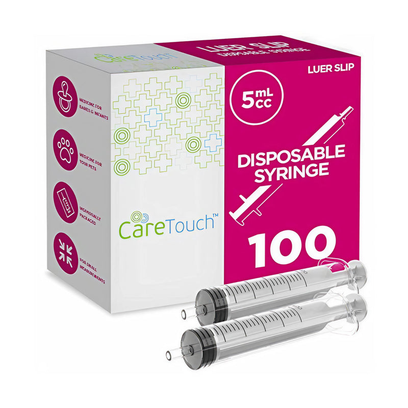 Care Touch CTSLS5e with Luer Slip Tip - 100 Sterile Syringes by Care Touch ‚Äì No Needle, Great for Dispensing Oral Medicine and Home Care 5mL - 100 Count