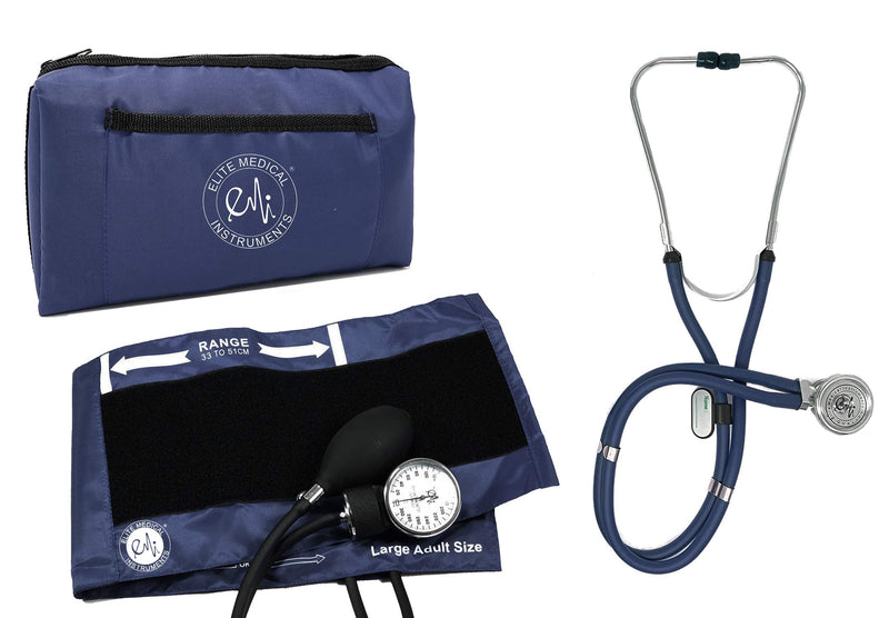 EMI EBL-430 Navy Sprague Stethoscope and Large Adult Cuff (See Large Cuff Size: 33 cm to 51 cm | 13 inch to 20 inch) Aneroid Sphygmomanometer Manual Blood Pressure Set Large Adult Cuff Set - Navy