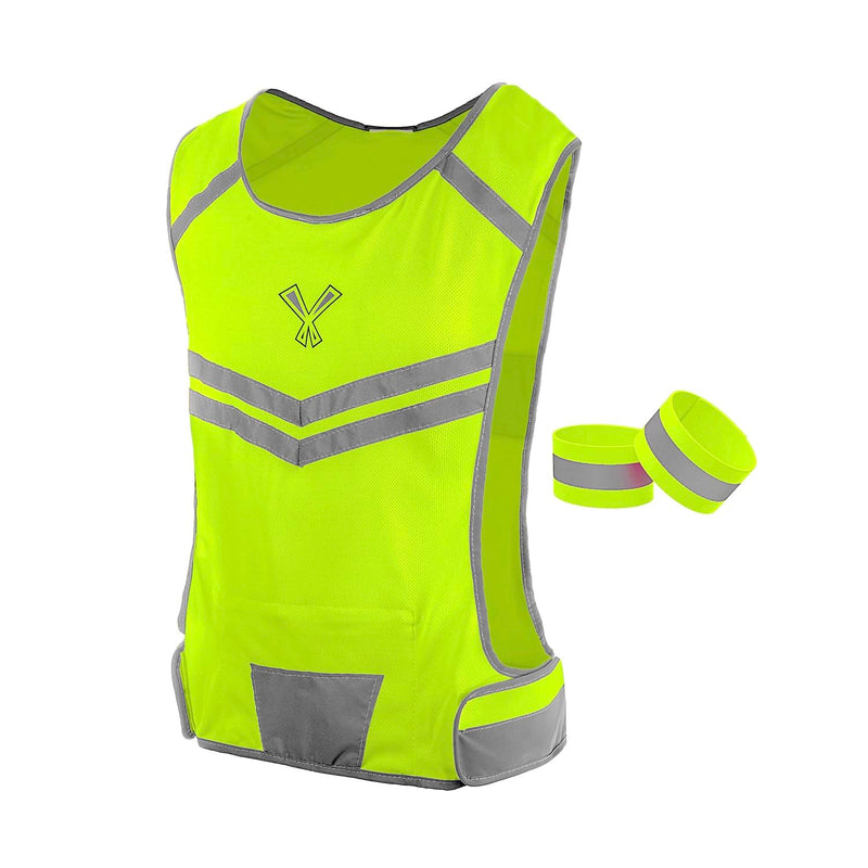Running Reflective Vest, Inside Pocket & 2 Bands, High Visibility Reflective Running Vest for Night Running Walking Cycling Large Yellow