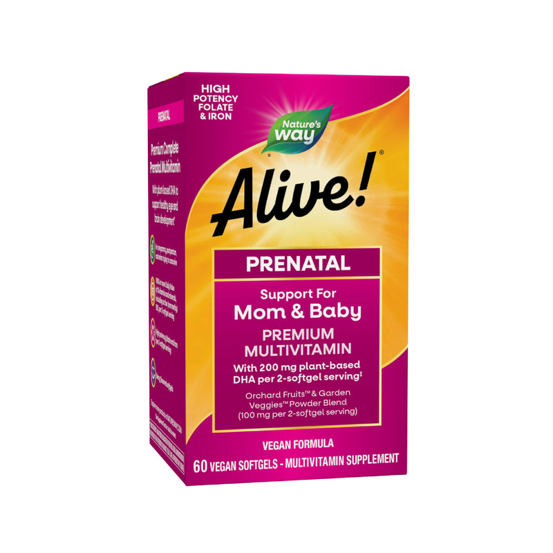 Nature's Way Alive! Prenatal Multivitamin Softgels for Women, 60 ct | 100% or More Daily Value of 15 Vitamins & Minerals with Plant-Source DHA and Folate for Eye and Brain Development*