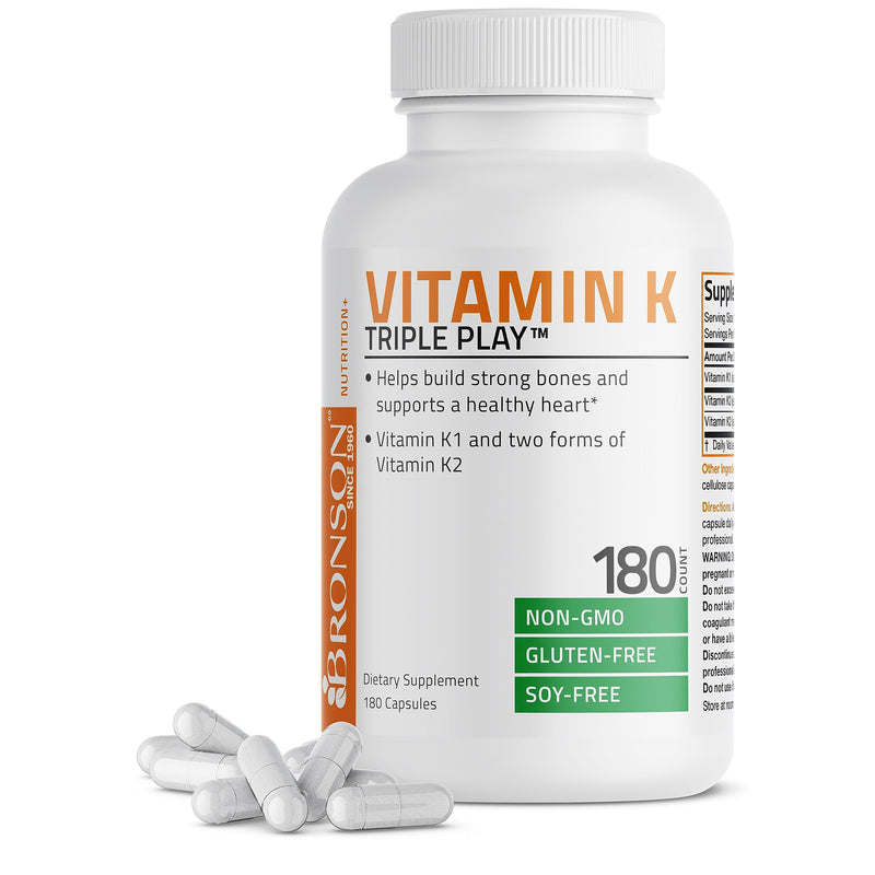 Vitamin K Triple Play (Vitamin K2 MK7 / Vitamin K2 MK4 / Vitamin K1) Full Spectrum Complex Vitamin K Supplement, 180 Capsules Unflavored 180 Count (Pack of 1) - BeesActive Australia