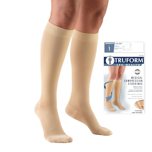Truform 15-20 mmHg Compression Stockings, Men & Women Medical Closed Toe Beige Medium
