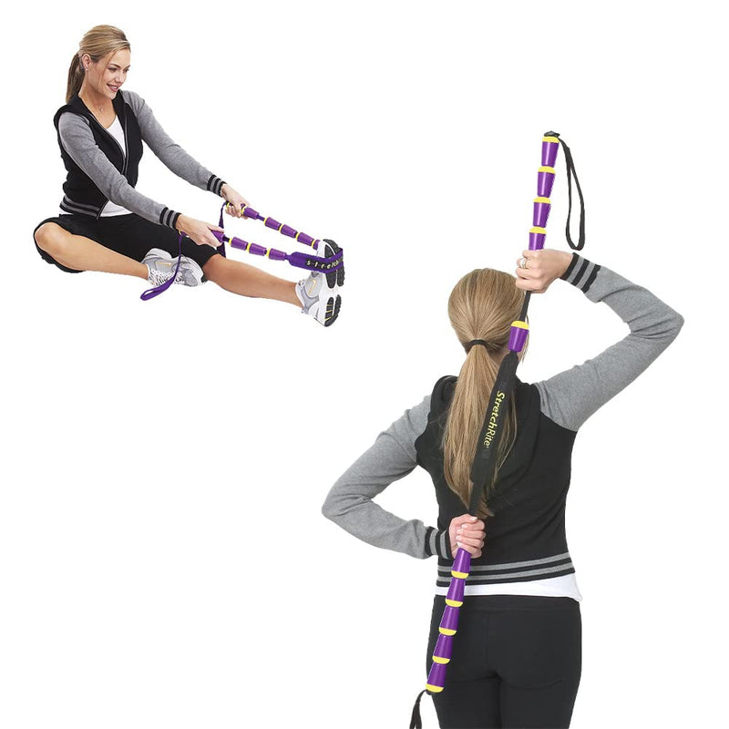 StretchRite Physical Therapy Full Body Stretching Strap with Patented Easy Grip Handles for Sore and Tight Muscles, Includes Coaching Guide (Purple/Yellow) Purple/Yellow