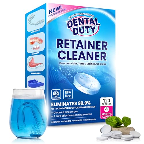120 units Retainer Cleaner and Denture Cleaning Tablets - Mouthguard cleaner and Denture cleaner tablets Remove Plaque, Odors and Stains from Aligners, Night guard and Removable Dental Appliances 120 Count (Pack of 1)