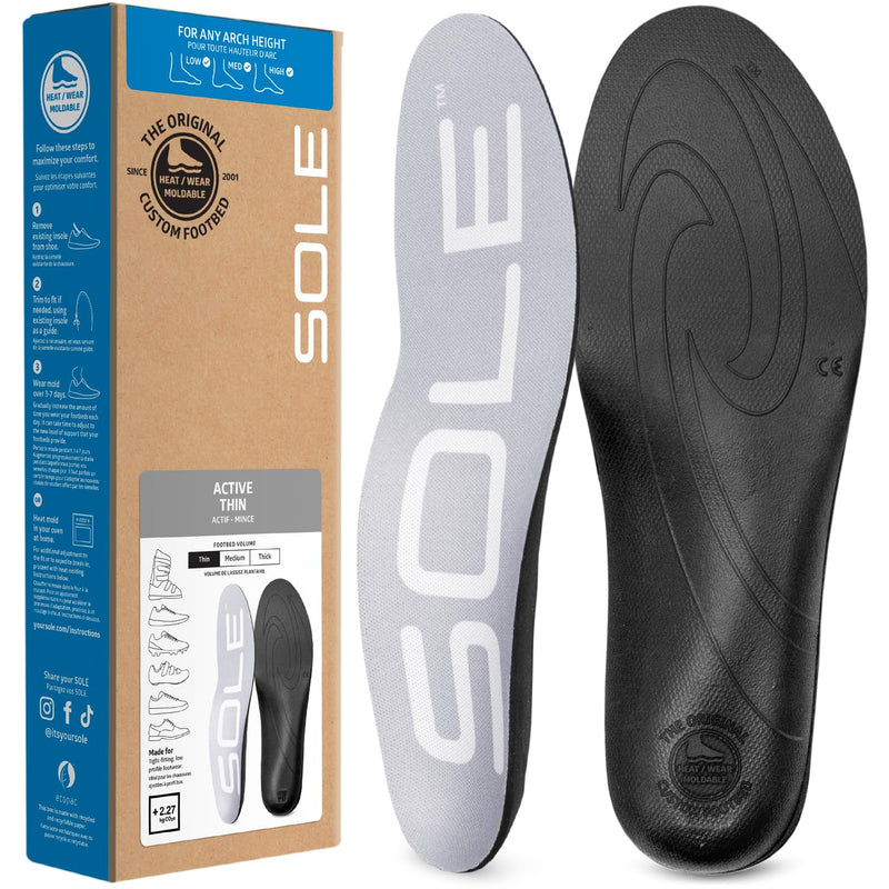 SOLE Active Thin - Orthotic Sport Insoles - Anti Fatigue - Arch Support - Shoe Inserts - Men's Size 11/Women's Size 13 Regular Mens Size 11 / Womens Size 13