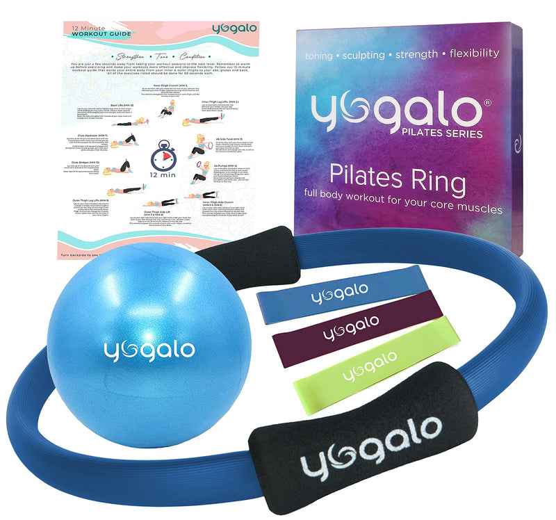 Pilates Ring and Ball Set with 3 Resistance Bands - Pilates Equipment for Home Workout - Magic Circle Pilates Ring 14 Inch to Tone, Sculpt and Strengthen - Fitness Ring for Yoga and Pilates Blue