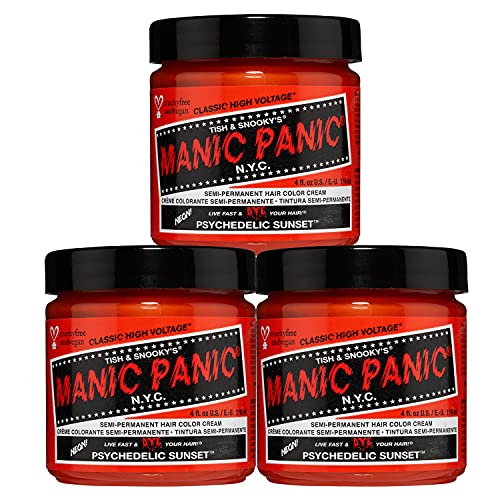 Manic Panic Semi Permanent Orange Hair Dye, Psychedelic Sunset, 4 oz, 3 Pack
