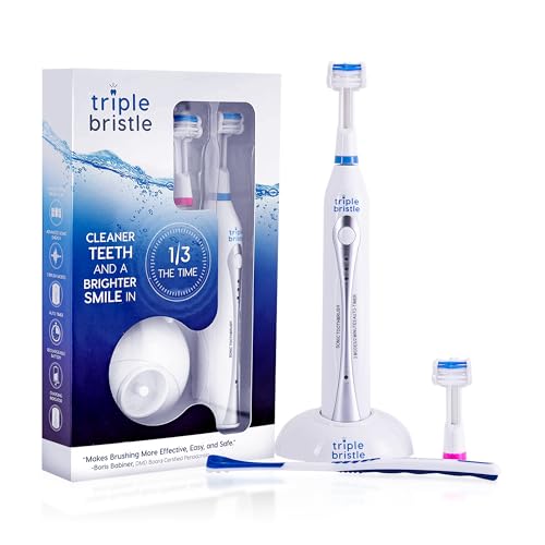 Triple Bristle Original Sonic Toothbrush | Rechargeable 31,000 VPM Tooth Brush | Patented 3 Head Design | Angled Bristles Clean Each Tooth | Dentist Created & Approved Original Triple Bristle Original