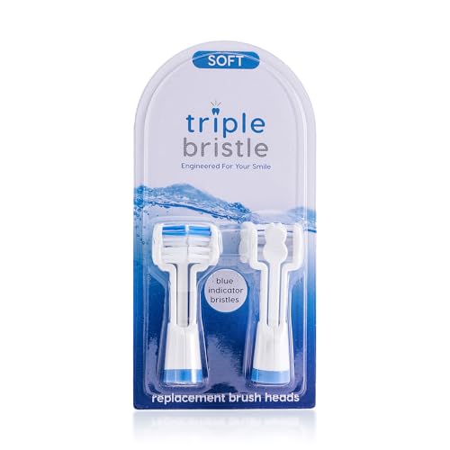 Triple Bristle Replacement Brush Head Refills | Innovative 3 Head Design | Compatible with Triple Bristle Brand Sonic Toothbrush | Color Changing Indicator Bristles | 2 Pack (Blue) Blue