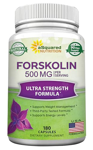 aSquared Nutrition Forskolin 500mg Per Serving Max Strength-180 Capsules, Supplement for Pure Weight Loss Fuel, Coleus Forskohlii Root - Forskolin Diet Pills, Belly Buster Fat Burner 2X Slim Trim Lose