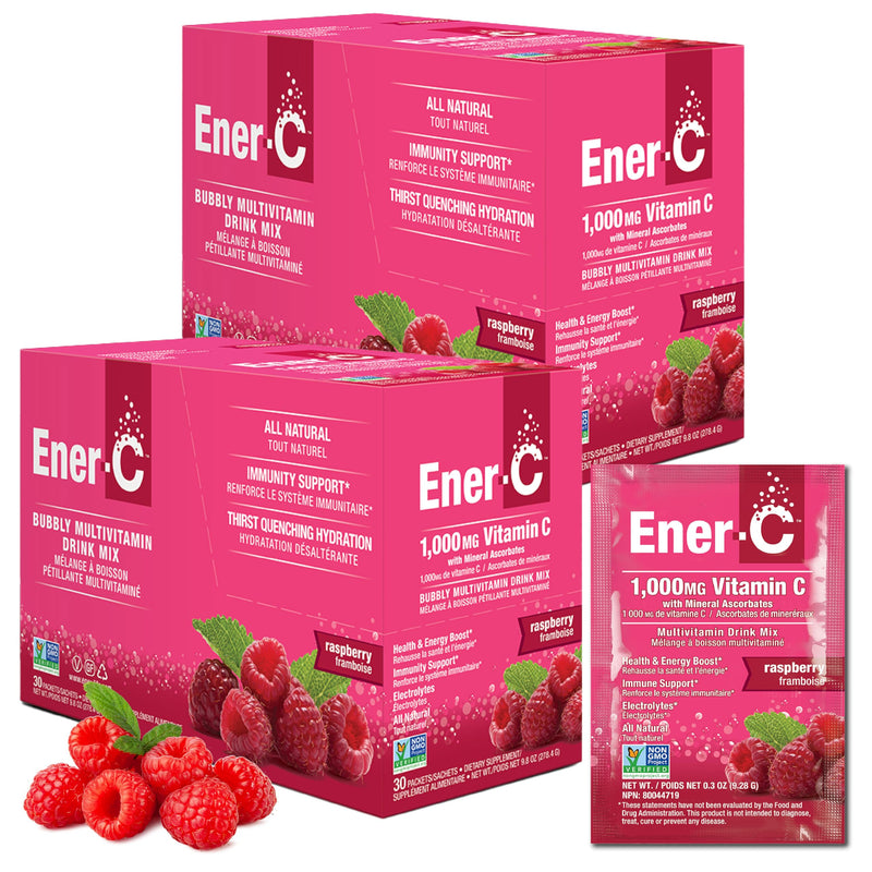 Ener-C Multivitamin Drink Mix, Electrolytes Powder - Raspberry, 60 Count | Vitamin Packets for Water, Vitamin Drink Mix, Hydration Liquid Mix, Immune Booster for Adults, Healthy Energy 1.15 Pound (Pack of 1)