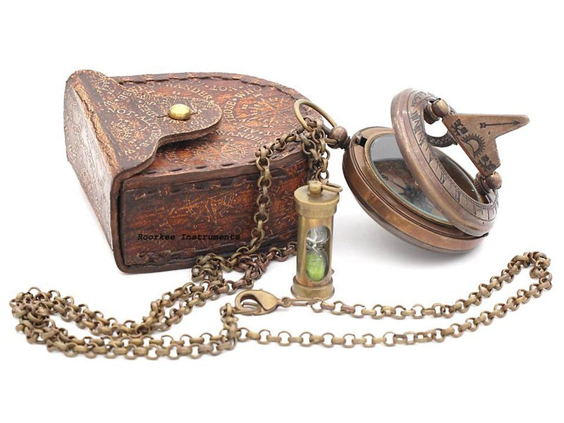 Compass Gift for Mom/Dad, Antique Nautical Directional Magnetic Sundial Pocket Compass Gifts for Women/Men with Leather Case or Wooden Box, Baptism 2026 Communion Christian Luxury Gift, Anniversary Necklace Compass - BeesActive Australia