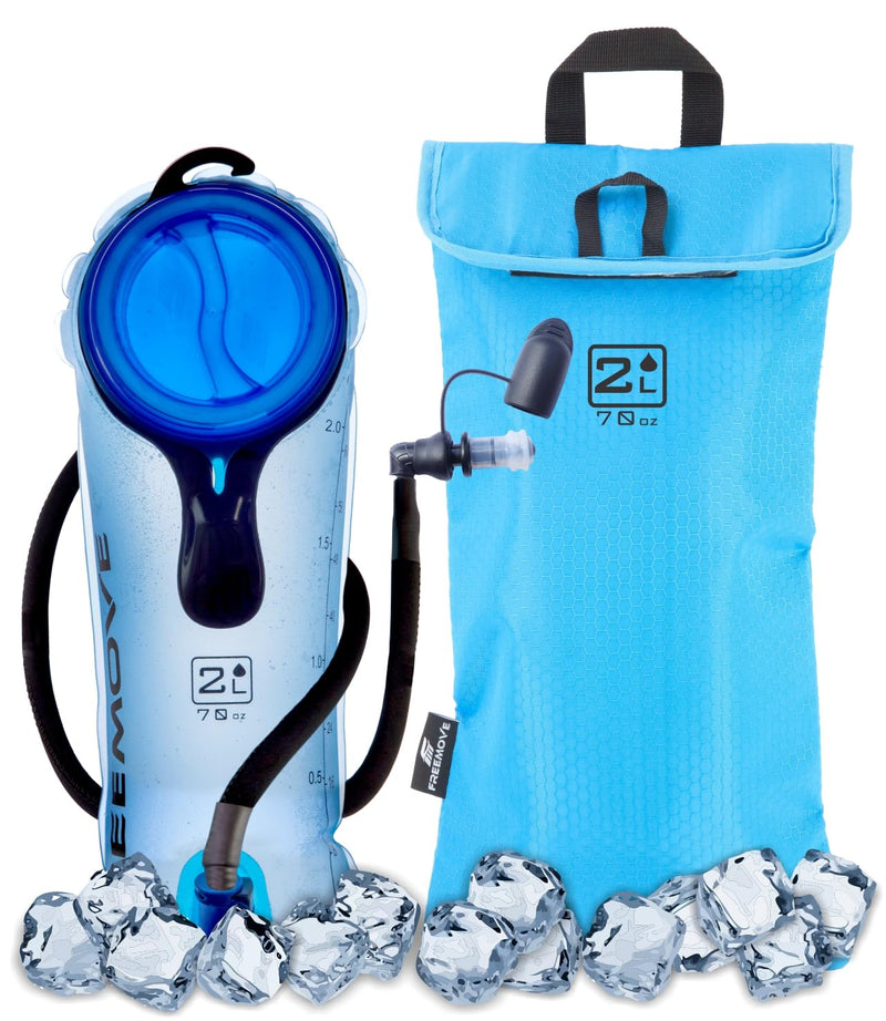 Hydration Pack with 2L or 3L Water Bladder & Cooler Bag > Keeps Drink Cool & Protects Bladders > Camelback Reservoir for Hydration Backpack, Tasteless & BPA Free, Quick Release Tube & Shutoff Valve 2L Blue