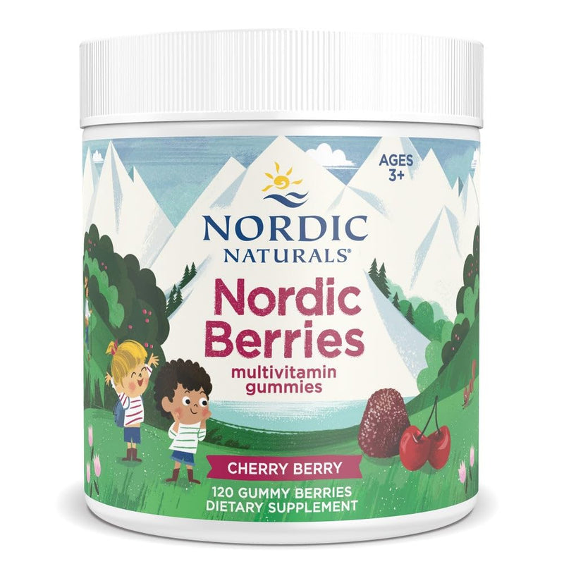 Nordic Naturals Nordic Berries Multivitamin, Kids Gummies - 120 Count | Delicious gummy berries make daily vitamins fun for kids 3+. Supports healthy growth & development. Non-GMO. 30 servings Cherry Berry 120 Count (Pack of 1)