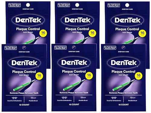 DenTek Easy Brush Interdental Cleaners, Extra Tight Between Teeth Brushes, Plaque Control, Dental Picks for Oral Care, Flexible Brush, 16 Count (Pack of 6) 16 Count (Pack of 6)