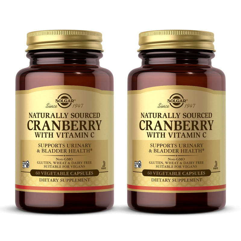 Solgar Cranberry with Vitamin C - 60 Vegetable Capsules, Pack of 2 - Supports Urinary & Bladder Health - Non-GMO, Vegan, Kosher, Gluten Free - 120 Total Servings 60 Count (Pack of 2)