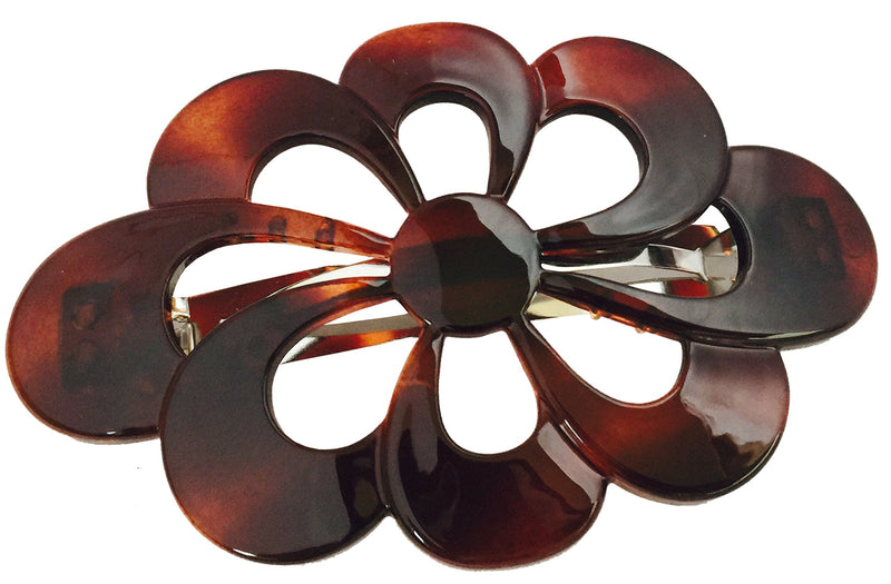 Parcelona French Wide Flower 4" Medium Tortoise Shell Celluloid Hair Barrette Clips Non Slip Women Hair Accessories, Made in France - BeesActive Australia