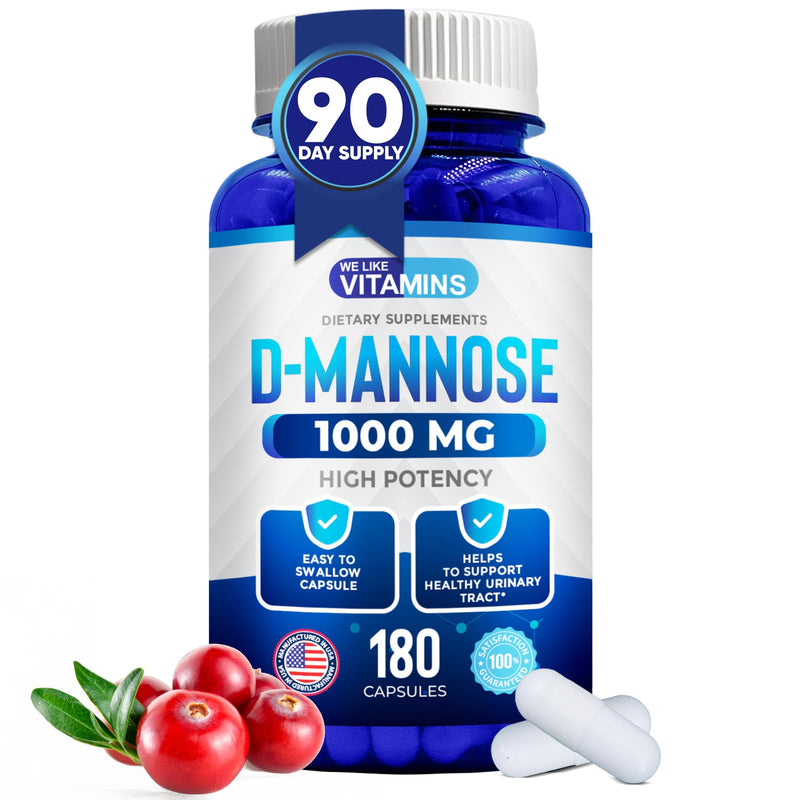 D-Mannose 1000mg - 180 Veggie Capsules - D Mannose Supplements for Women | Cranberry D-Mannose Helps Support Bladder & Urinary Tract Health - 180 Easy to Swallow Capsules - 90 Day Supply