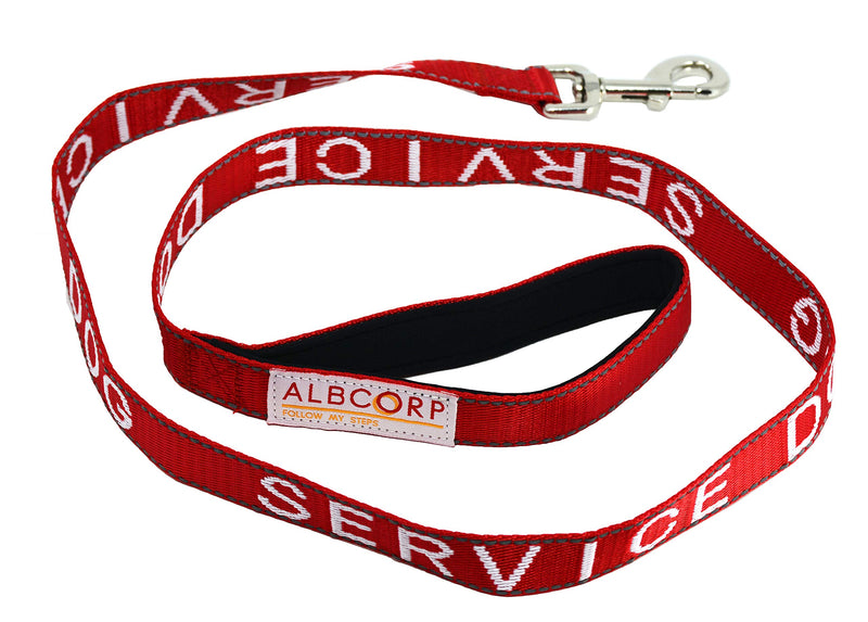 Albcorp Service Dog Leash - Embroidered- with Padded Neoprene Handle and Reflective threads, 4 Feet, for Harnesses, Vests or Collars, Red - BeesActive Australia