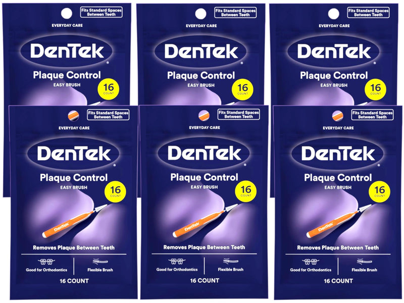 DenTek Easy Brush Interdental Cleaners, Standard Between Teeth Brushes, Plaque Control, Dental Picks for Oral Care, Flexible Brush, 16 Count (Pack of 6) 16 Count (Pack of 6)