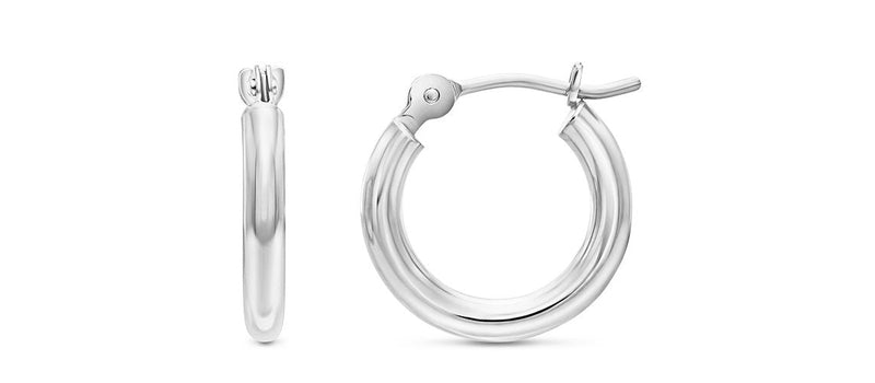14k White Gold Classic Round Hoop Earrings 12mm (0.48 inch) - BeesActive Australia
