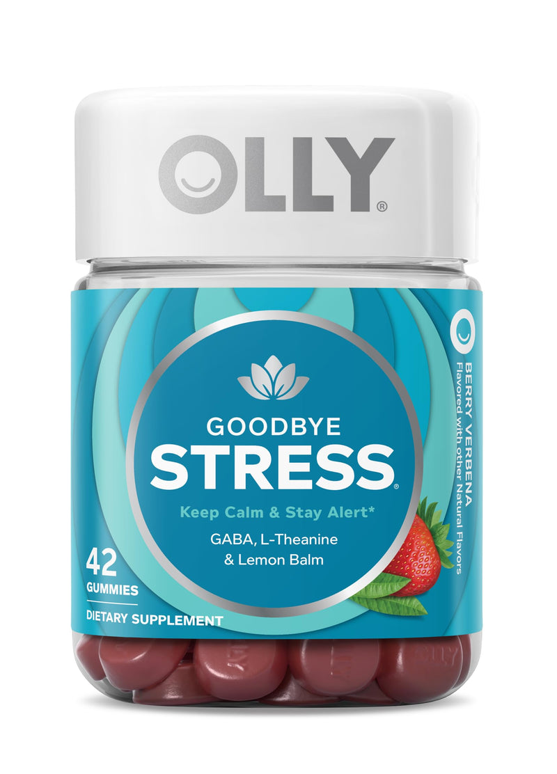 OLLY Goodbye Stress, Stress Support* Supplement, 50mg L-Theanine - 42 Count 42 Count (Pack of 1)