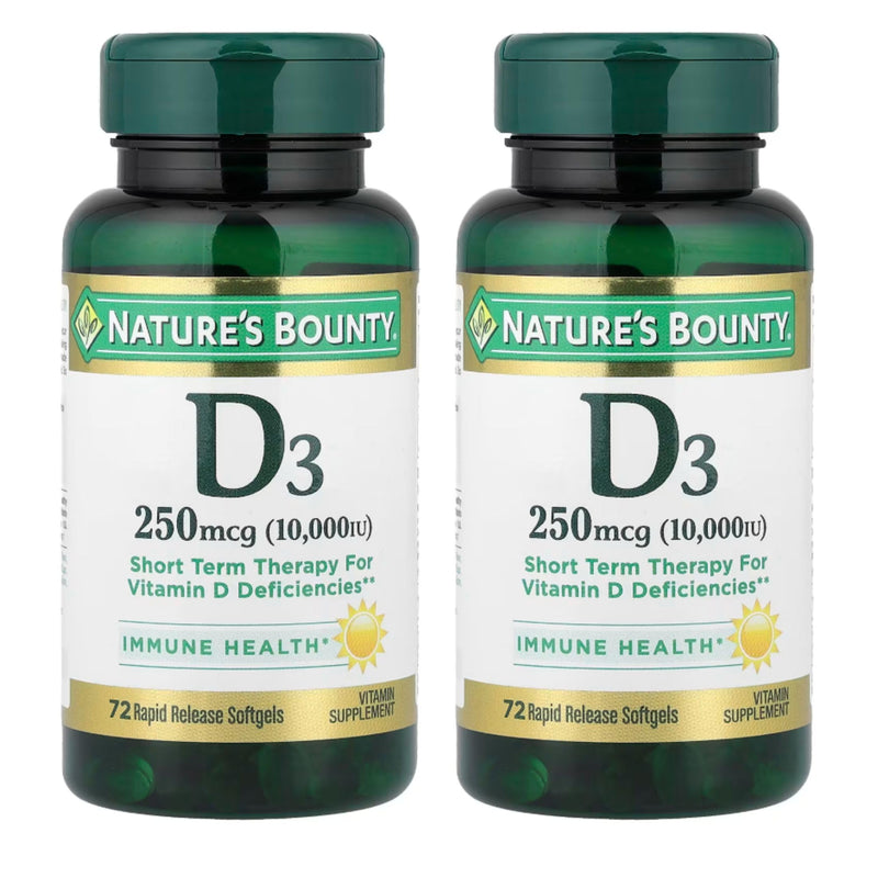 Nature's Bounty, Ultra Strength D3-10,000 IU, 72 Softgels (2pack) 1 Count (Pack of 2)