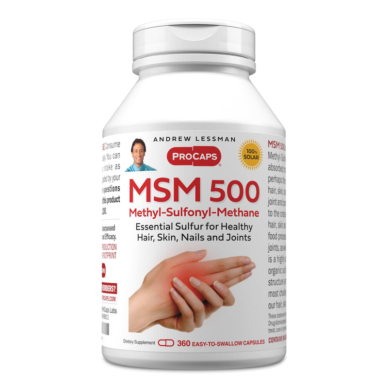 ANDREW LESSMAN MSM 500 Organic Sulfur Supplement, 360 Capsules | Highly concentrated MSM provides organic sulfur to support healthy joints, hair, skin and nails. 360 Count (Pack of 1)