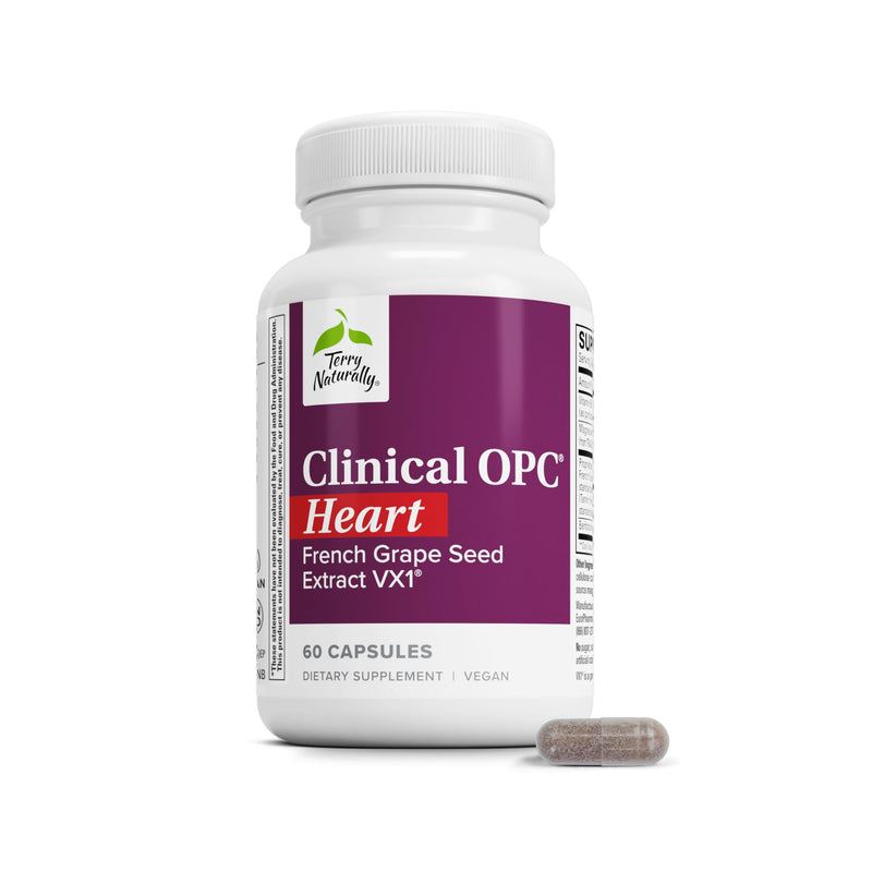 Terry Naturally Clinical OPC Heart - Artery Health & Circulation - 60 Count | French Grape Seed VX1, Clinical OPC. Heart Function, Circulation and Artery Health Support. 60 capsules. 60 Count (Pack of 1)