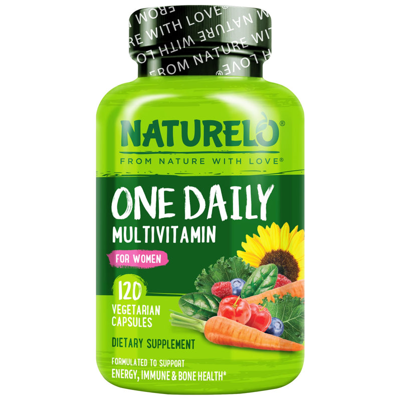 NATURELO One Daily Multivitamin for Women w/Vitamin B12, 120 Count | Energy Support, Whole Food Daily Women Multivitamin Supplement, Nourish Hair/Skin/Nail, Non-GMO, No Soy, Gluten Free Unflavored 120 Count (Pack of 1)
