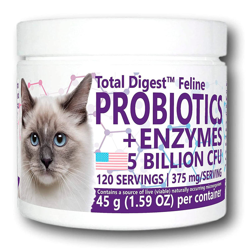 Total Digest™ Feline Probiotics and Enzymes, All-Natural Digestive System Dietary Supplement Formula for Cats (120 Servings) 120