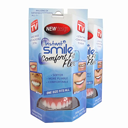 Instant Smile Flex 2pk - Bright White Shade - One Size Fits Most. Fix Your Smile At Home in Minutes! Comfortable Upper Cosmetic Veneer for A Perfect Smile! 1 Count (Pack of 2)