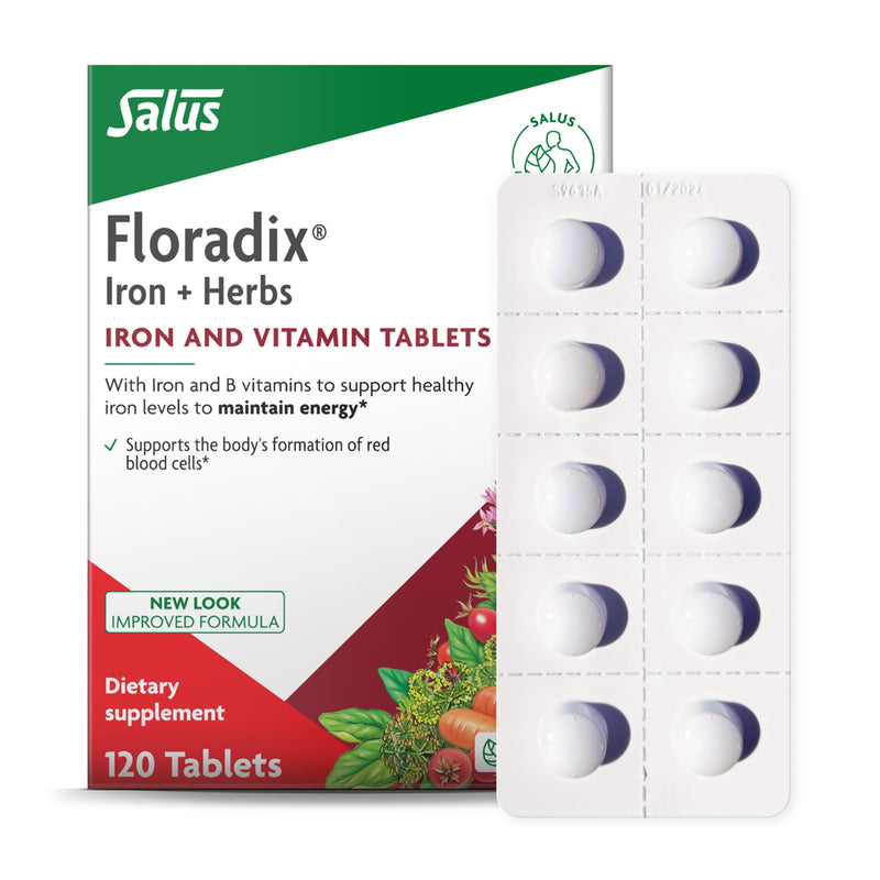 Floradix Iron Tablets Supplement, Vegetarian, Gluten-Free, 120 Tablets | Iron Supplement with B Vitamins, Folic Acid, Vitamin C & More for Energy Support*, Vegetarian & Gluten-Free 120 Count (Pack of 1)