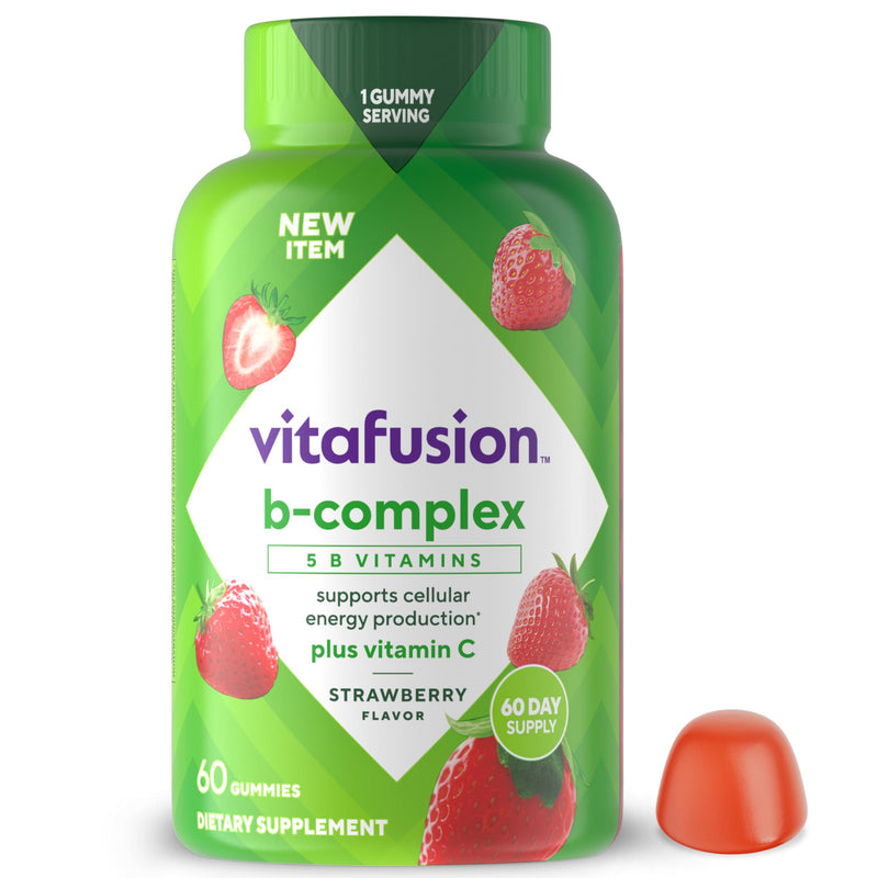 Vitafusion Vitamin B Complex Gummies | 60 Gummy Vitamins for Men & Women | with C | Strawberry Flavor | Gluten-Free Adult Supplement 60 Count (Pack of 1)