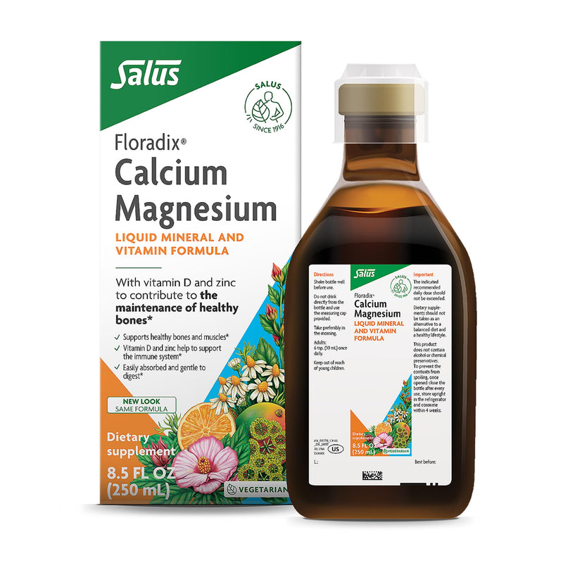 Floradix Calcium Magnesium Liquid Formula, Vegetarian, Non-GMO, 8.5 fl oz | Liquid Mineral & Vitamin Bone Support Formula* with Calcium, Magnesium, Vitamin D & Zinc, Vegan & Dairy-Free Unflavored 8.5 Fl Oz (Pack of 1)
