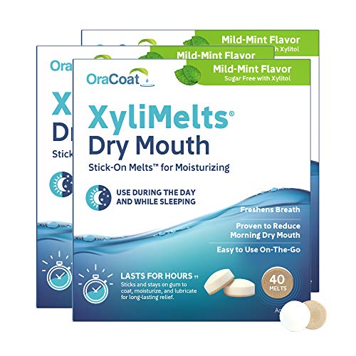 Oracoat XyliMelts for Dry Mouth Night Time or Day - Moisturizing Dry Mouth Adhering Discs, Sugar Free with Xylitol, 40 Count - Pack of 3, Mild Mint Flavor, 8-Hour Relief 40 Count (Pack of 3)