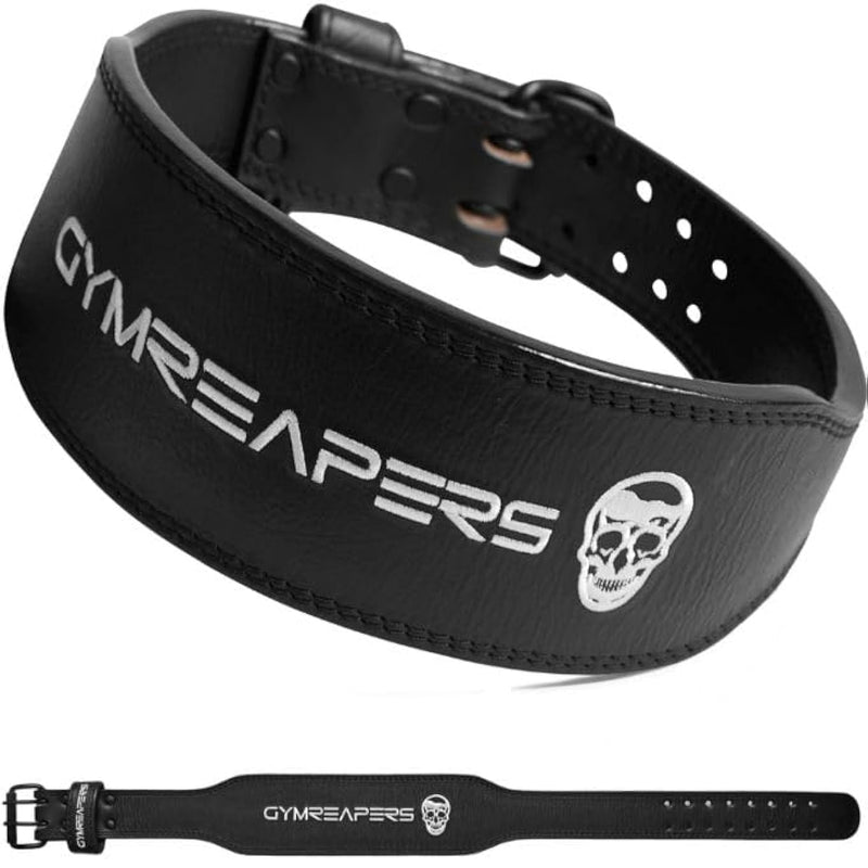 Gymreapers Leather Weightlifting Belt for Bodybuilding, Squatting, Lower Back Support & Back Pain - Real Leather, Adjustable Buckle Sizing - Men Women Black Medium - BeesActive Australia