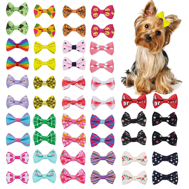 Chenkou Craft 50pcs/25pairs Puppy Yorkie Dog Hair Bows with Clips Pet Grooming Products Mix Colors Varies Patterns Pet Hair Bows Dog Accessories - BeesActive Australia
