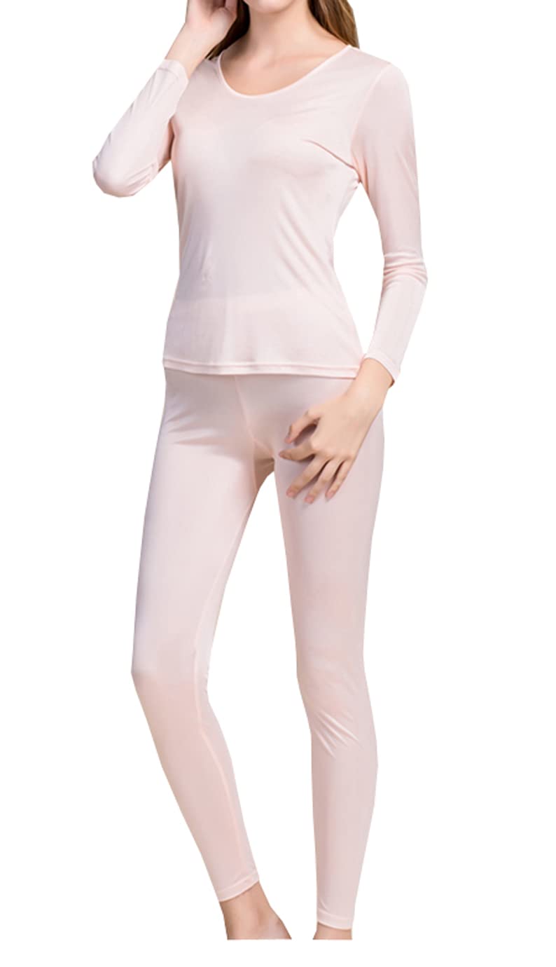 Grenasasilk Womens Silk Long Underwear Mulberry Silk Long Johns Silk Thermal Underwear Sets Cold Weather Base Layer Large Flechcolor - BeesActive Australia