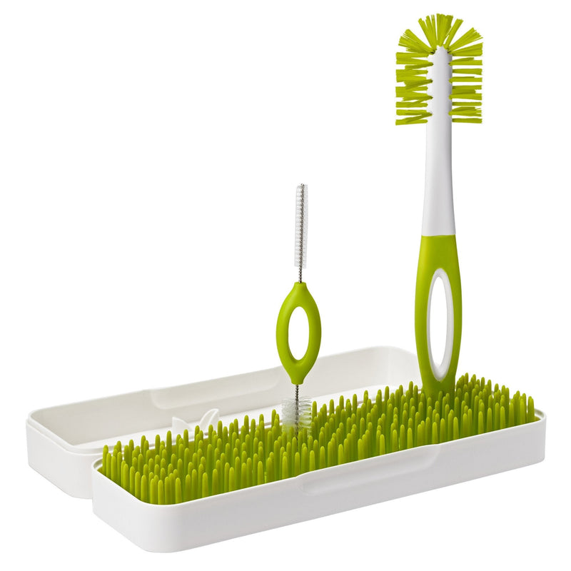 Boon Trip Silicone Travel Bottle Drying Rack - Portable Baby Bottle Drying Rack and Baby Bottle Brush Set - Travel Bottle Cleaner Kit - Baby Travel Essential - Green and White - BeesActive Australia