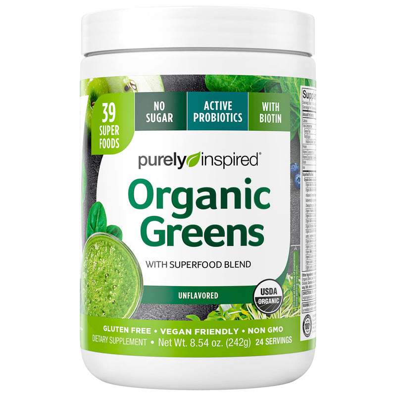 Greens Powder Smoothie Mix | Purely Inspired Organic Greens Powder Superfood, Unflavored, 24 Servings (Package May Vary), 8.57 Ounce (Pack of 1) - BeesActive Australia