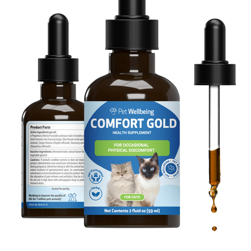 Pet Wellbeing Comfort Gold for Cats - Supports Feline Physical Comfort, Healthy Circulation, Corydalis, Turmeric - Veterinarian-Formulated Herbal Supplement 2 oz (59 ml) 2 fl oz (59 ml) - BeesActive Australia