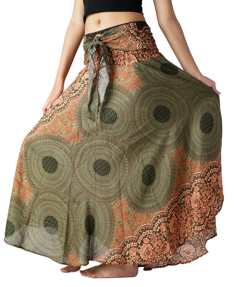 Long Skirts for Women Maxi Boho Skirt Floral Print Green Floral One Size - BeesActive Australia