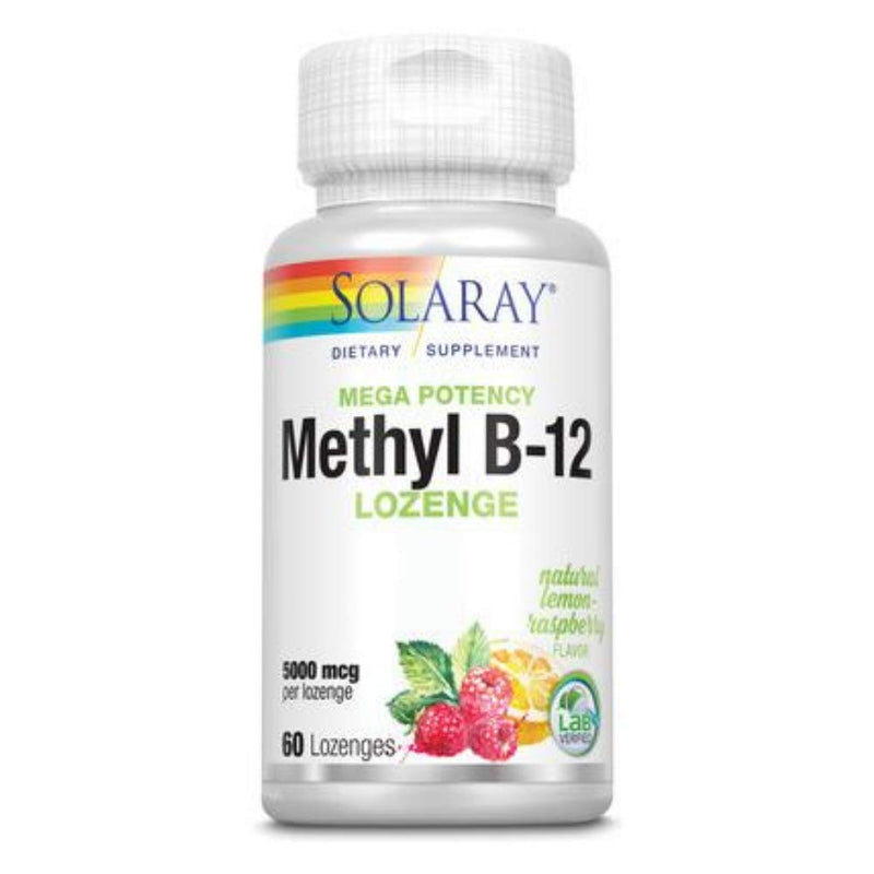 SOLARAY Methyl B12, Lozenge, Lemon (Btl-Plastic) | 5000mcg 60ct Natural Lemon-Raspberry