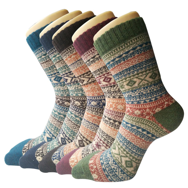 5 Pack Womens Wool Socks Winter Warm Socks Thick Knit Cabin Cozy Crew Soft Socks Gifts for Women Large A-blue/Dark Blue/Brown/Red/Green - BeesActive Australia