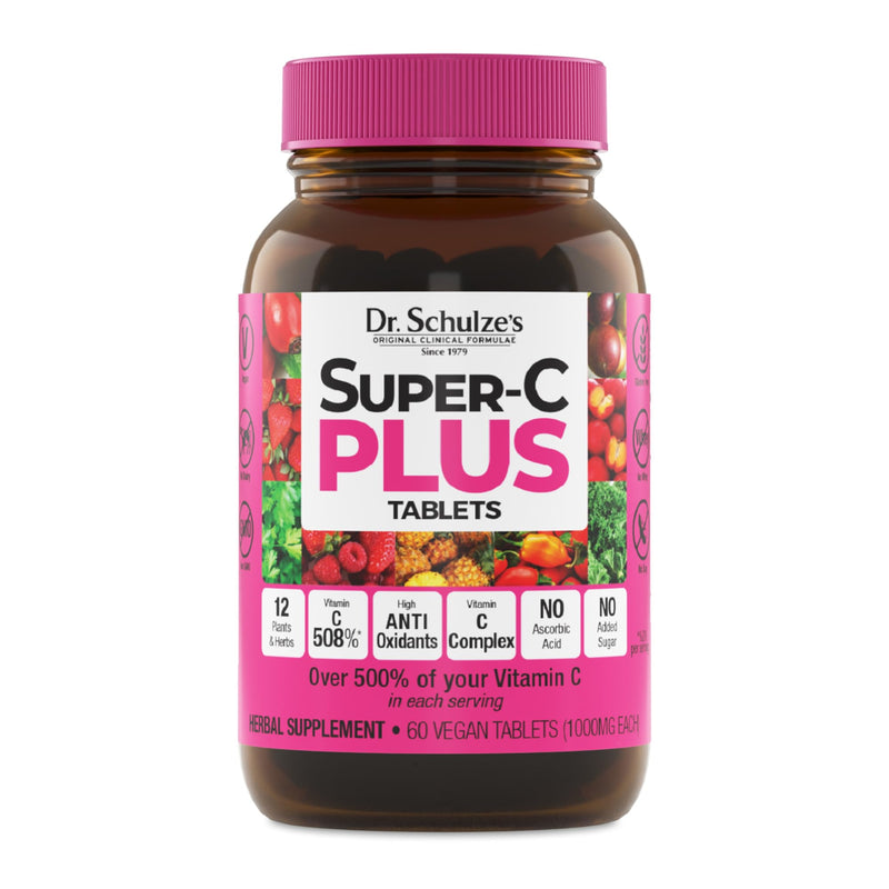 Dr. Schulze's Super-C Plus - Vitamin C Supplement for Immune Support - Skin Health & Antioxidant Support - High-Potency Formula - Plant-Based Superfood - Gluten-Free & Vegan - 60 Count (20 Servings) Tablet 60 Count (Pack of 1)